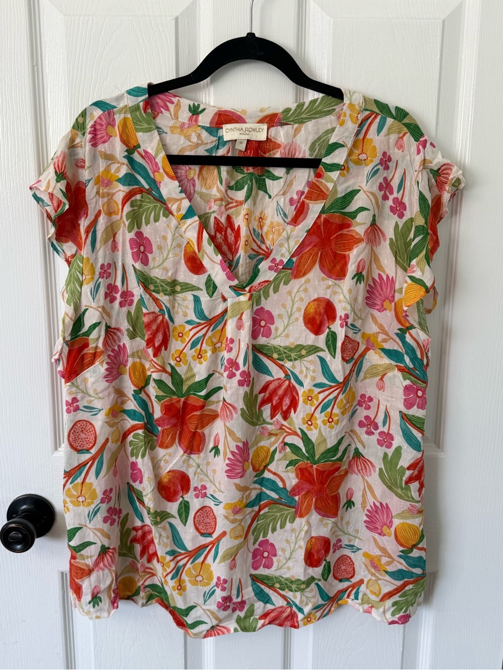Cynthia Rowley Floral Short Sleeve Blouse 1X